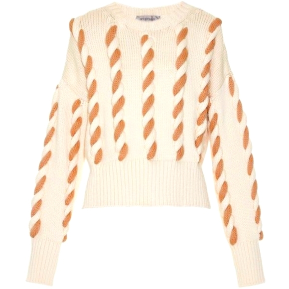 Sportmax Sweaters - SPORTMAX Gatti Cream And Brown Chunky Braided Cableknit Sweater